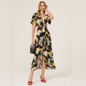 Le Superbe Mai Tai Tropical Front-Tie Midi Dress NEW w/ Flaw